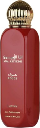 Picture of Lattafa Ana Abiyedh Rouge – Fruity, Gourmand, Floral, Musky – All Over Spray Long-Lasting Fragrance for Women, 5.07 Ounce / 150 ml