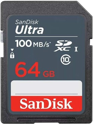 Picture of Sandisk 64GB Ultra SDXC UHS-I Memory Card - 100MB/s, C10, U1, Full HD, SD Card | 64GB SDXC card with 100MB/s read speed and UHS-I for photography, video and data storage