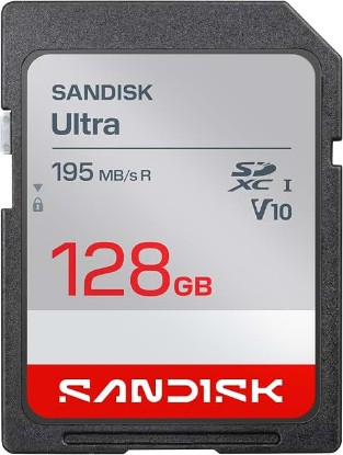 Picture of Sandisk 128GB Ultra SDHC UHS-I Card and SDXC UHS-I Card - Up to 195MB/s Read Speed, Full HD Video, V10, U1, C10 - SDSDUVQ-128G-GN6IN