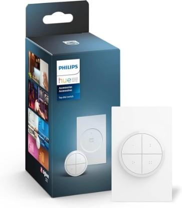 Picture of Philips Hue Wall Tap Dial Light Switch, Portable, White - 1 Pack - Requires Lights and Bridge - Smart Home - Easy, No-Wire Installation