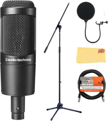 Picture of Audio-Technica AT2035 Cardioid Condenser Microphone Bundle with Boom Stand, Pop Filter, XLR Cable, and Austin Bazaar Polishing Cloth