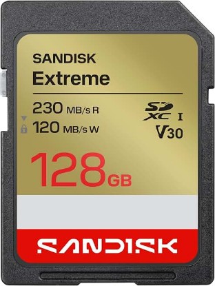 Picture of Sandisk 128GB Extreme SD UHS-I Card - Up to 230MB/s Read Speed and 120MB/s Write Speed, 4K UHD Video, U3, V30 - SDSDXV9-128G-GUCIN
