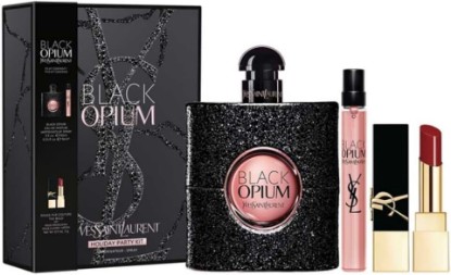 Picture of Black Opium by Yves Saint Laurent for Women - 3 Pc Gift Set 3oz EDP Spray, 0.33oz EDP Spray (Mini), 0.04oz Rouge Pur Couture Lipstick - Nu Muse