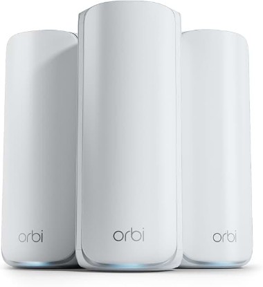 Picture of NETGEAR Orbi 770 Series Tri-Band WiFi 7 Mesh Network System (RBE773) - Router + 2 Satellite Extenders, Security Features, Up to 11Gbps, Covers up to 8,000 sq. ft., 100 Devices, 2.5 Gig Internet Port