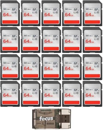 Picture of Sandisk 64GB Ultra UHS-I SDXC Memory Card 20-Pack Bundle | 2-in-1 USB 3.0 card reader, (21 items)