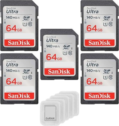 Picture of Sandisk 64GB Ultra SDXC 140MB/s SDSDUNB-064G (5 Pack) SD Card Bundle | with (5) GoRAM Plastic Cases – U1, C10, Full HD, Camera Card
