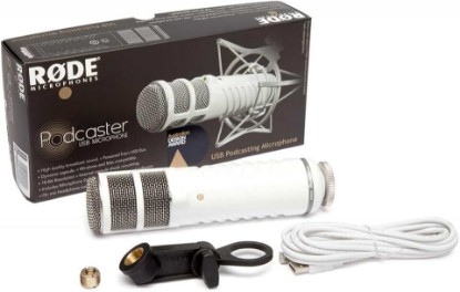 Picture of Rode Podcaster, White | Dynamic cardioid USB microphone with headphone amp and A/D converters for podcasting, journalism and presentations