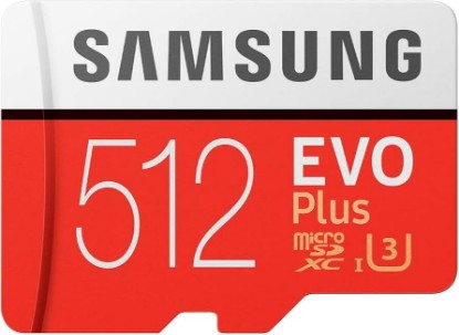 Picture of Samsung EVO Plus 512 GB microSDXC UHS-I U3 100 MB/s Full HD & 4K UHD Memory Card with Adapter (MB-MC512GA)