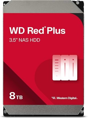 Picture of Western Digital 8TB WD Red Plus NAS Internal Hard Drive HDD - 5640 RPM, SATA 6 Gb/s, CMR, 256 MB Cache, 3.5" - WD80EFPX