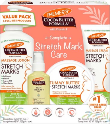Picture of Palmer's Pregnancy Essentials Skin Care Kit, Cocoa Butter Formula (4 Piece) | Includes Massage Lotion, Massage Cream, Tummy Butter and Skin Therapy Oil for Stretch Marks, the ideal gift for mom to be
