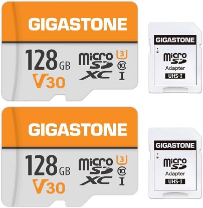 Picture of Gigastone 128GB Micro SD Card 2-Pack, A1 V30 4K Video Recording, Compatible with Security Camera, Dash cam, Drone, 95MB/s MicroSDXC Memory Card UHS-I Class 10, with 2 SD Adapter