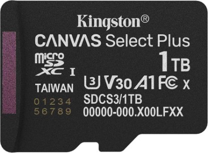 Picture of Kingston Canvas Select Plus microSD Memory Card 1TB micSDXC Gen3 150R A1 Single Pack w/o ADP - SDCS3/1TBSP