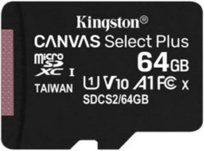 Picture of Kingston 64GB Canvas Select Plus microSDXC Card | Up to 100MB/s | A1 Class 10 UHS-I | with Adapter | SDCS2/64GB