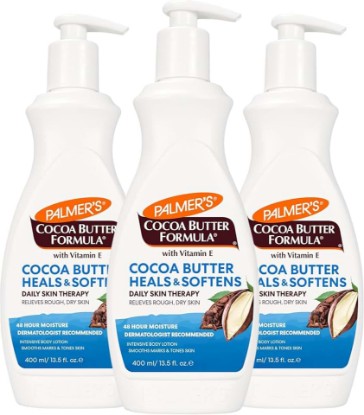 Picture of Palmer's Cocoa Butter Body Lotion with Vitamin E (13.5 Fl Oz - Pack of 3) | Intensive Moisturizer for Rough, Dry and Eczema-Prone Skin with Vitamin E, Helps Provide 48-Hour Deep Hydration, Pump Bottle [Amazon-developed Certification] Compact by Design