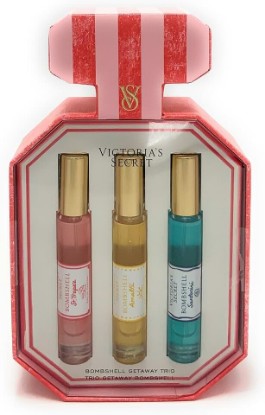 Picture of Victoria's Secret Bombshell Eau de Parfum Getaway Trio include: St. Tropez, Amalfi, Santorini Limited Edition .23fl oz each