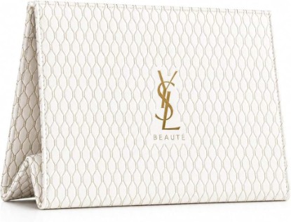 Picture of Yves Saint Laurent YSL Beauté Luxury Cosmetic Pouch – White & Gold Makeup Bag with Iconic Cassandre Logo Beauty Travel Organizer