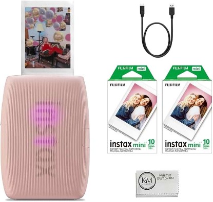 Picture of Fujifilm INSTAX Mini Link 3 Smartphone Printer | Rose Pink Bundled INSTAX Mini Instant Film | 20 Exposures + Microfiber Cleaning Cloth (3 Items)