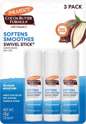 Picture of Palmer's Cocoa Butter Lip Balm & Face Body Moisturizer Sticks (Pack of 3) | Face and Body Swivel Stick with Vitamin E, Softens and Smooths, Suitable for Treating Dry Skin Patches, Scars, Marks