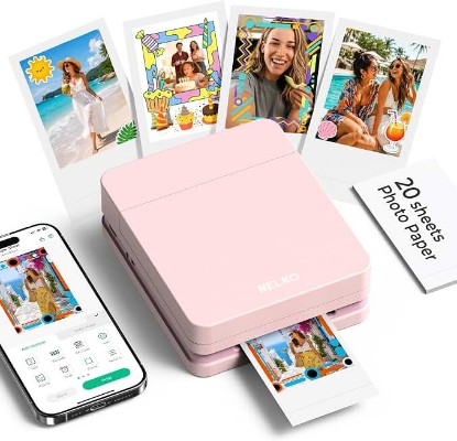 Picture of Nelko PP01 Photo Printer, 2x3 Portable Photo Printer, Mini Printer, Pink | Instant Color Inkjet Printer for Smartphone, Sticky-Back Photos, Bluetooth Compatible with iOS & Android, AI App Editing ClimatePartner certified