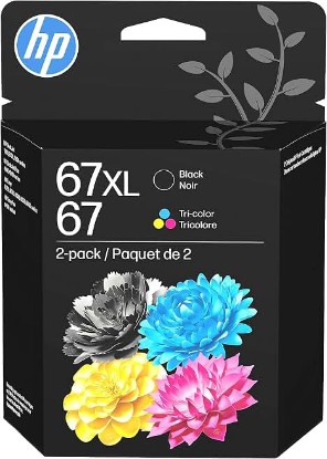 Picture of HP Original 67 Tri-Color / 67XL Black Ink Cartridges (2-Pack) | Works DeskJet 1255, 2700, 4100 Series Envy 6000, 6400 Series | Eligible for Instant Ink | 3YP30AN