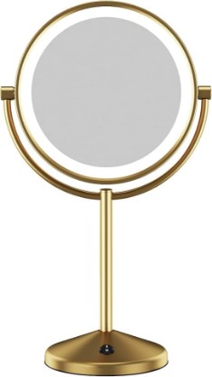 Picture of Conair Lighted Makeup Mirror, LED Vanity Mirror, 1X/10X Magnifying Mirror, Double Sided, Battery Operated in Brushed Brass