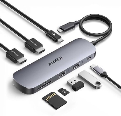 Picture of Anker Nano Laptop Docking Station Dual Monitor,8-in-1 USB C Hub for Windows | Dual 4K@60Hz for DP 1.4, 10Gbps USBC & USBA Data Ports, 85W PD, SD/TF Card Reader, for Dell, Lenovo, HP ClimatePartner certified
