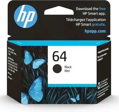 Picture of HP 64 Black Ink Cartridge | Works with Envy Inspire 7250e, 7950e, Envy Photo 6200, 7100, 7200, 7800, 7900, Tango Series | Eligible for Instant Ink | N9J90AN ECOLOGO