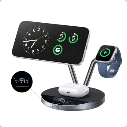 Picture of Anker Prime 3-in-1 Qi2.2 MagSafe Compatible 25W Wireless Charging Station | Smart Display with TEC Active Cooling, for iPhone 17, Apple Watch, AirPods Pro, and More (Adapter Included) ClimatePartner certified
