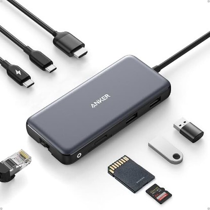 Picture of Anker USB-C Hub, 8-in-1 Multiport Ethernet Adapter with 4K@60Hz HDMI Port | 85W Max PD, 10Gbps USB-C & 2 USB-A Data Ports, microSD/SD Card Reader, for USB C Laptops, MacBook Pro, XPS, iPad and More Reducing CO2 ClimatePartner certified