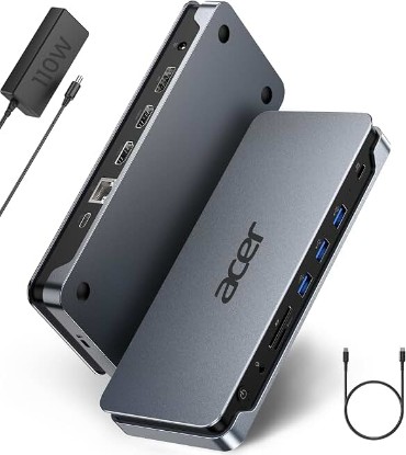 Picture of Acer 13-in-1 Laptop Docking Station, USB-C 3 Display Docking (2 HDMI+1 DP) | 100W Laptop Charging, 5Gbps USB-A/C, 1Gbps LAN, Requires Full-Featured USB-C Port, Windows Compatible,macOS Supports Only SST