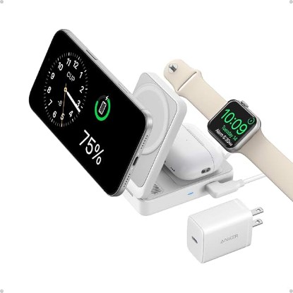 Picture of Anker MagGo 3-in-1 MagSafe-Compatible Qi2 15W Foldable Charging Station | Qi2-Certified Wireless Charging Stand for iPhone 17 - 12 Series, AirPods, Apple Watch Ultra(Non-Battery, Adapter Included)