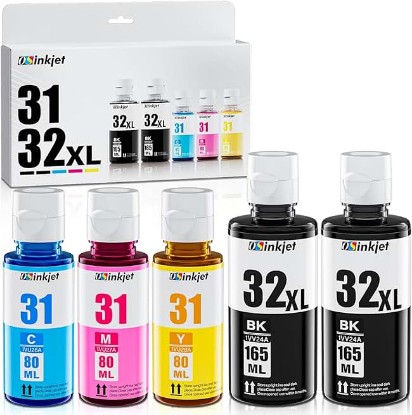 Picture of 31 Ink Bottle Set, 32XL Black Ink Bottle Compatible for HP Smart Tank 7602 6001 5101 5100 5000 7300 7301 7601 6002 757 760, 31 32 XL Ink Bottles Set for Smart Tank Plus 651 551 Refill
