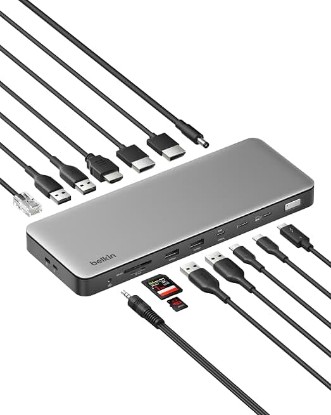 Picture of Belkin Thunderbolt 4 Docking Station Triple Display 96W 14 in 1 USB-C Hub | 40Gbps data transfer, 2.5Gb ethernet, daisy chain up to 6 devices, USB-C laptop expansion hub, MacBook, Windows
