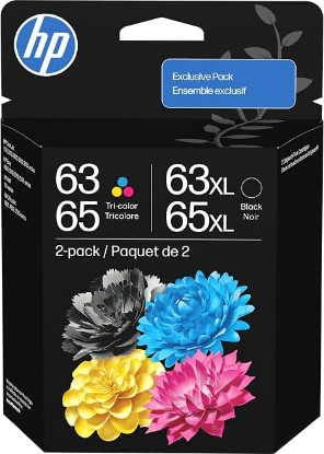 Picture of HP Original 63/65XL Black High‑Yield + 63/65 Tri-Color| Works DeskJet 1110, 2100, 2600, 3600, 3700, Envy 4500, 5010, 5050, 5070, OfficeJet 3800, 4600, 5200 Series (B87FDAN)