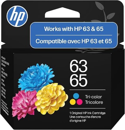 Picture of HP 63/65 Tri-Color Ink Cartridge (Replaces Both 63 & 65), Compatible with DeskJet 1100, 2100, 2600, 3600, Envy 4500, 5000, OfficeJet 3800, 4600, 5200 Series, B7RT2AN ECOLOGO