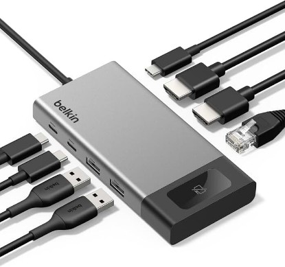 Picture of Belkin USB-C Hub 8 in 1 100W Dual Display for Windows | 4K@60Hz resolution, ethernet port, mirrored display support for macOS, compatible with Chromebook, travel-friendly