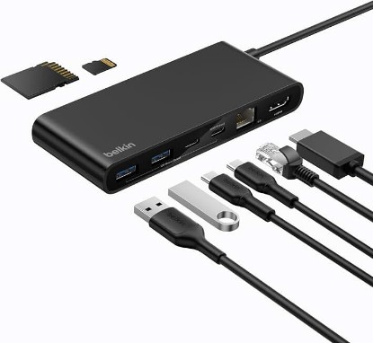 Picture of Belkin USB-C Hub 8-Port 4K HDMI 100W PD for Neo MacBook, Windows & More | 2.5Gbps ethernet, 4K@60Hz display support, compatible with Neo MacBook, Windows, and Chromebook laptops
