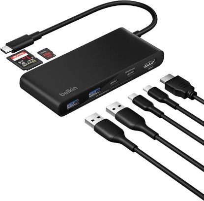 Picture of Belkin USB-C Hub 7-Port 4K HDMI SD MicroSD 100W PD for Neo MacBook & More | HDMI 2.0 display support, SD and MicroSD card slots, compatible with Neo MacBook, iPad Pro, and Chromebook