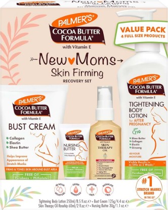 Picture of Palmer's Postpartum Essentials Cocoa Butter Formula Skin Care Kit (4 Piece) | Includes Firming Lotion, Nursing Butter, Bust Cream & Skin Therapy Oil. The ideal dermatologist-approved gift for new moms