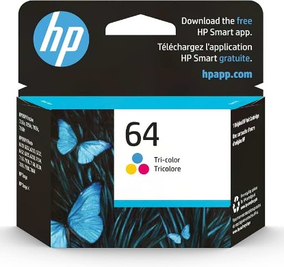 Picture of HP 64 Tri-Color Ink Cartridge | Works with Envy Inspire 7950e; Envy Photo 6200, 7100, 7800; Tango Series | Eligible for Instant Ink | N9J89AN ECOLOGO