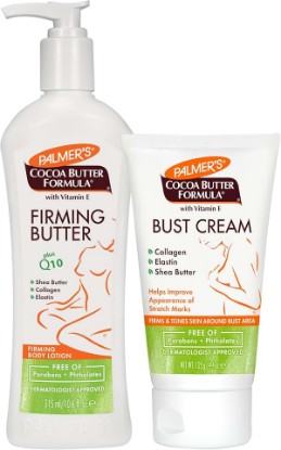Picture of Palmer's Postpartum Skin Care Bundle - Cocoa Butter Set includes Firming Butter Body Lotion (10.6 fl. oz.) and Bust Cream (4.4 oz.), Pregnancy Essentials with Shea Butter, Elastin, Vitamin E & Co Q10