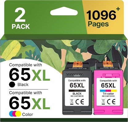 Picture of 65XL Ink Cartridges Black/Color Combo Pack High-Yield Replacement for HP Ink 65 65XL Ink Cartridges Work for HP DeskJet 3755 3772 3700 3752 3722 2600 2622 Envy 5055 5000 5070 5052 (1 Black,1 Color) ClimatePartner certified