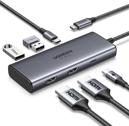 Picture of UGREEN USB C Docking Station Dual Monitor 4K@60Hz, 6-in-1 Dock with 2xHDMI | Single 8K@30Hz, 100W PD, 2x5Gbps USB-A & 1xUSB-C Data Ports, USB-C Revodok 206 Dock for Thinkpad, HP, Dell Laptops and More ClimatePartner certified