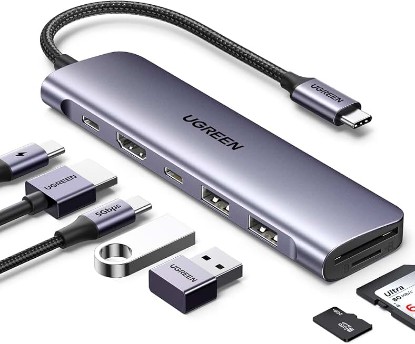 Picture of UGREEN USB C Hub for Laptop Revodok 7 in 1 Dock 4K HDMI to USB C Adapter | 100W PD Charging, USB-C & 2 USB-A 5Gbps Data Ports, SD/TF Card Reader for MacBook Neo/Pro/Air, iPad Pro, XPS, Thinkpad ClimatePartner certified