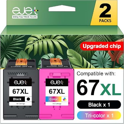 Picture of 67XL Ink Cartridges Black/Color Combo Pack for HP Ink 67 67XL (2-Pack) | Compatible for HP 67XL Works with Deskjet 2700 2700e 2755 2755e 2855e 2800e 2852e 2827e 4100e 4155e 4255e Envy 6055e Series