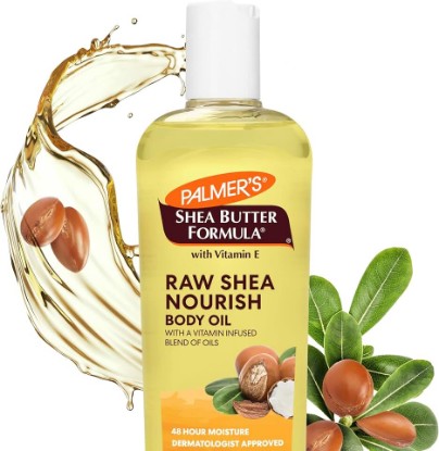 Picture of Palmer's Shea Formula Raw Shea Body Oil with Vitamin E, Deep Body Moisturizer to Soothe & Nourish Dry, Sensitive & Eczema-Prone Skin, 8.5 oz [Amazon-developed Certification] Compact by Design