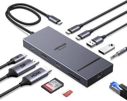 Picture of UGREEN USB C Docking Station Dual Monitor, 11-in-1 Dock with HDMI and DP | Dual 4K@60Hz, 2x10Gbps USB-C, 2xUSB-A, 100W PD, SD/TF 3.0, 1G Ethernet, 3.5mm Audio,Revodock Pro USB-C Hub,macOS Mirrors Only