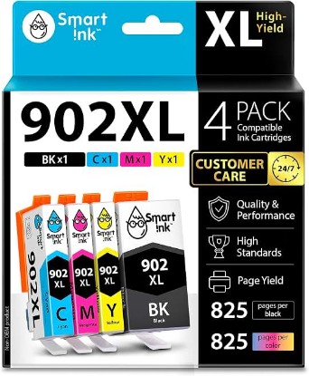 Picture of Smart Ink Compatible Ink Cartridge Replacement for HP 902 XL 902XL (4 Combo Pack) to use with Officejet Pro 6978 6968 6974 6975 6960 Officejet 6951 6954 6956 6958 Printers