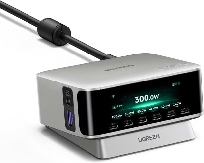 Picture of UGREEN Nexode Pro 300W Charging Station with Smart Display, 8-Port Charger | App Remote Control, 5 Charging Modes, 140W Max Fast Charging for MacBook Pro/Air, iPhone 17/16, Galaxy S26/S25, Dell XPS, HP