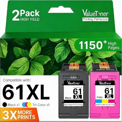 Picture of 61XL Ink Cartridges Replacement for HP 61 Ink Cartridge Combo Pack | for HP Ink 61 61XL Works with HP Envy 4500 4502 5530 Deskjet 2540 3510 OfficeJet 4630 Printer (1 Black, 1 Tri-Color, 2-Pack)